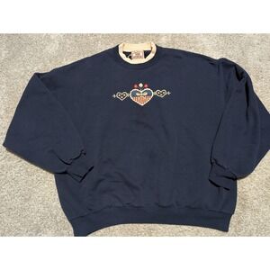 VTG Top Stitch By Morning Sun Navy Blue Embroidered Heart Sweatshirt Womens